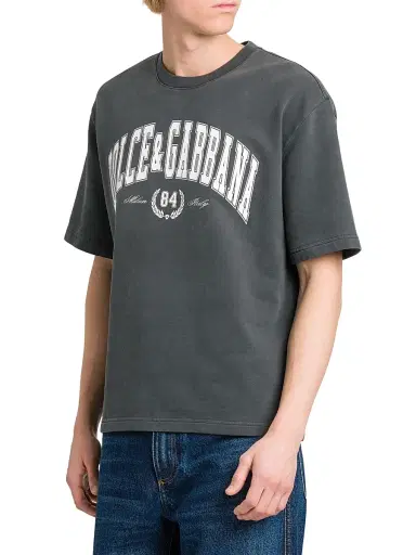 Dolce & Gabbana Men's Logo Cotton Crewneck T-Shirt - Grigioscurissimo | Thumbnail 4