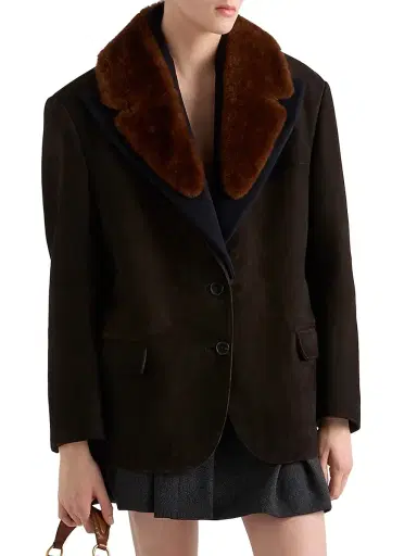 Prada Women's Suede and Shearling Caban Jacket - Brown | Thumbnail 2