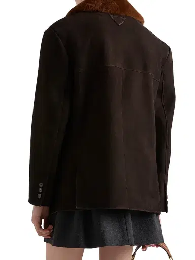 Prada Women's Suede and Shearling Caban Jacket - Brown | Thumbnail 3