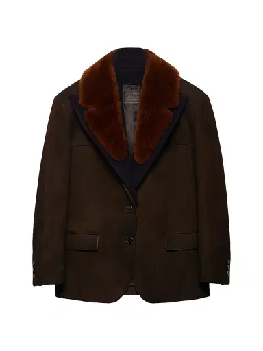 Prada Women's Suede and Shearling Caban Jacket - Brown | Thumbnail 1