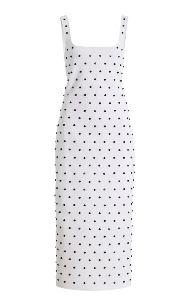 Carolina Herrera Polka-Dot Beaded Knit Midi Dress
