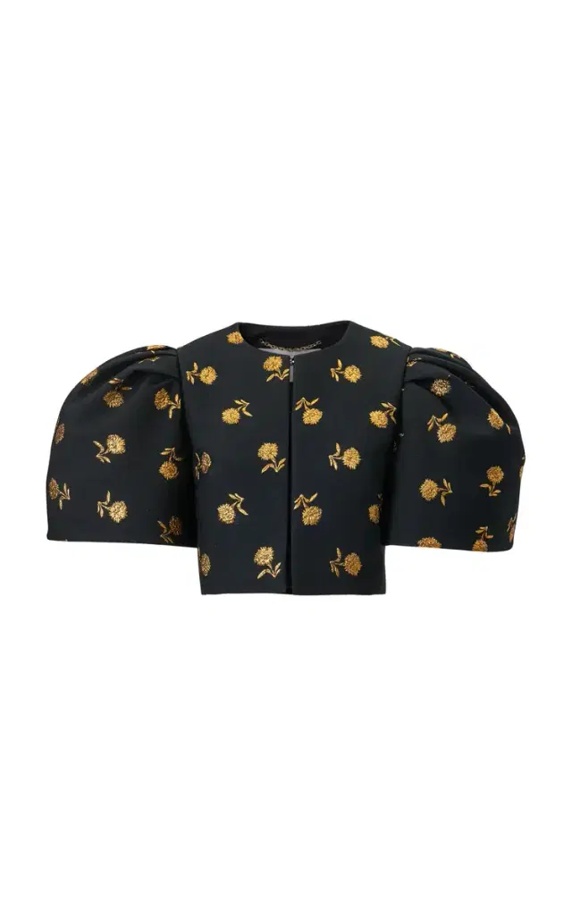 Carolina Herrera Puff-Sleeve Carnation  Jacquard Jacket