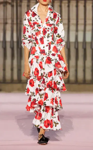 Carolina Herrera Buttoned Stemmed-Rose-Printed Stretch-Cotton Shirt | Thumbnail 1 Carolina Herrera Buttoned Stemmed-Rose-Printed Stretch-Cotton Shirt | Thumbnail 1