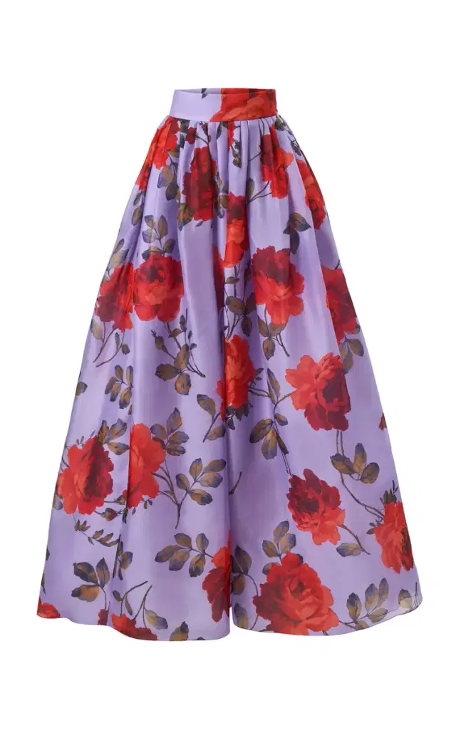 Carolina Herrera Mid-Rise Stemmed-Rose-Printed Crepe Ball Skirt