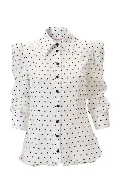 Carolina Herrera Collared Dot-Print Double Crepe de Chine Shirt | Thumbnail 3 Carolina Herrera Collared Dot-Print Double Crepe de Chine Shirt | Thumbnail 3