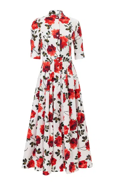 Carolina Herrera Buttoned Stemmed-Rose-Printed Stretch-Cotton Shirt Dress | Thumbnail 5