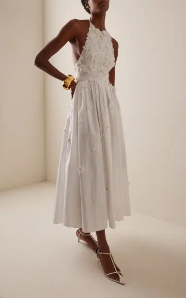 Carolina Herrera Embroidered Cotton Midi Halter Dress | Thumbnail 2 Carolina Herrera Embroidered Cotton Midi Halter Dress | Thumbnail 2