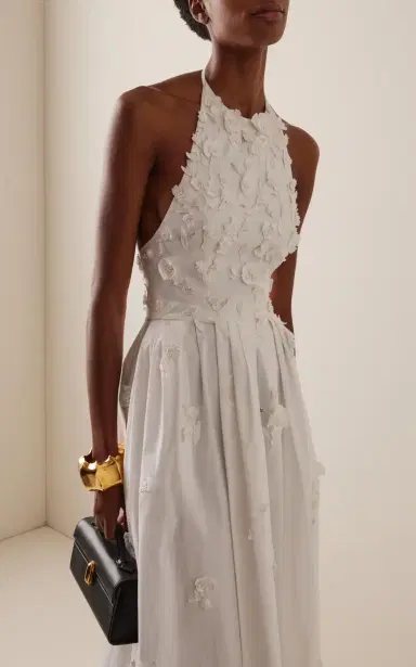 Carolina Herrera Embroidered Cotton Midi Halter Dress | Thumbnail 3 Carolina Herrera Embroidered Cotton Midi Halter Dress | Thumbnail 3