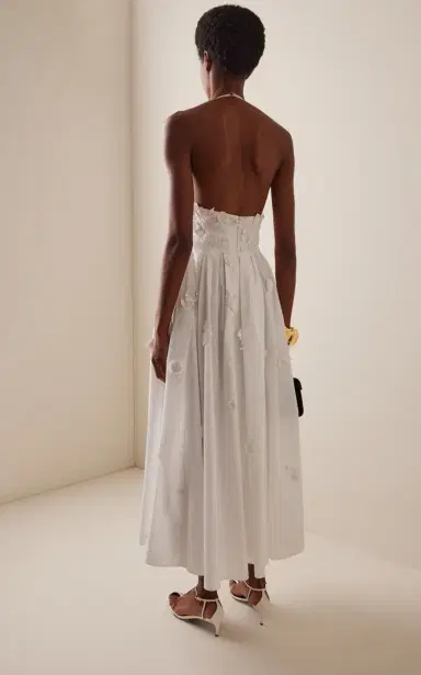 Carolina Herrera Embroidered Cotton Midi Halter Dress | Thumbnail 4 Carolina Herrera Embroidered Cotton Midi Halter Dress | Thumbnail 4
