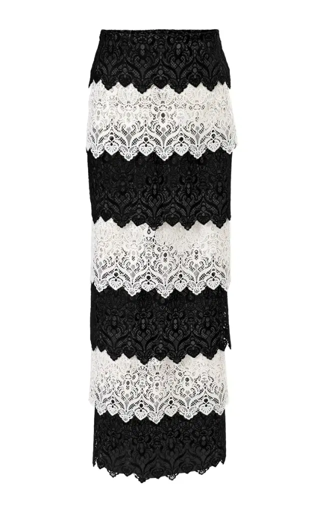 Mid-Rise Floral Scroll Lace Maxi Pencil Skirt
