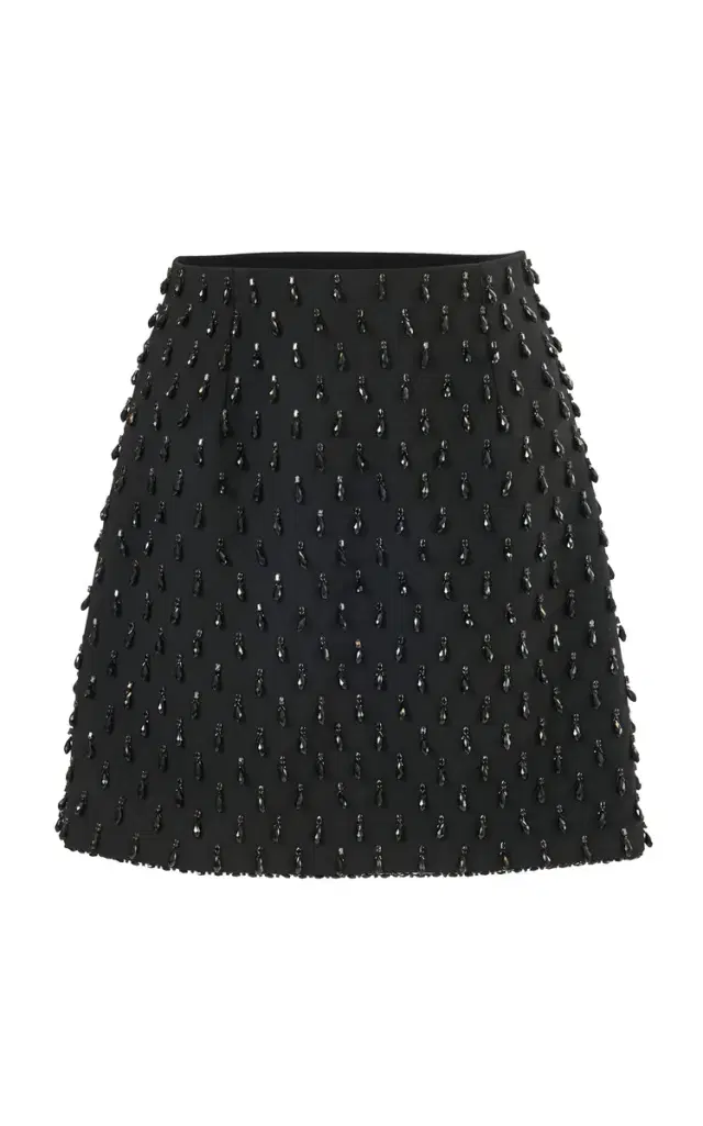 Carolina Herrera Embellished Bi-Stretch Wool Tailored Mini Skirt
