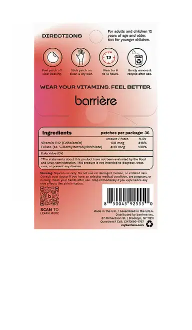 barrière Energy Boost Vitamin B12 Patch 36 Pack | Thumbnail 2 barrière Energy Boost Vitamin B12 Patch 36 Pack | Thumbnail 2