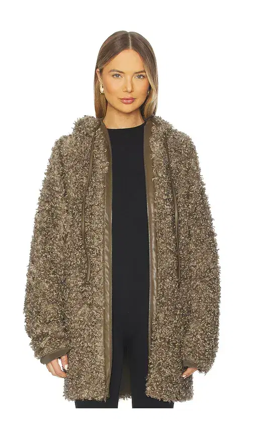 Norma Kamali Oversized Raglan Sleeve Zip Front Hooded Jacket