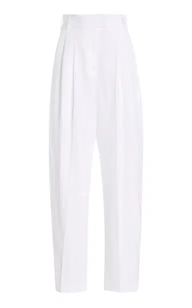 Michael Kors Collection Pleated Sand washed-Linen Suiting Straight-Leg Pants - White | Thumbnail 1