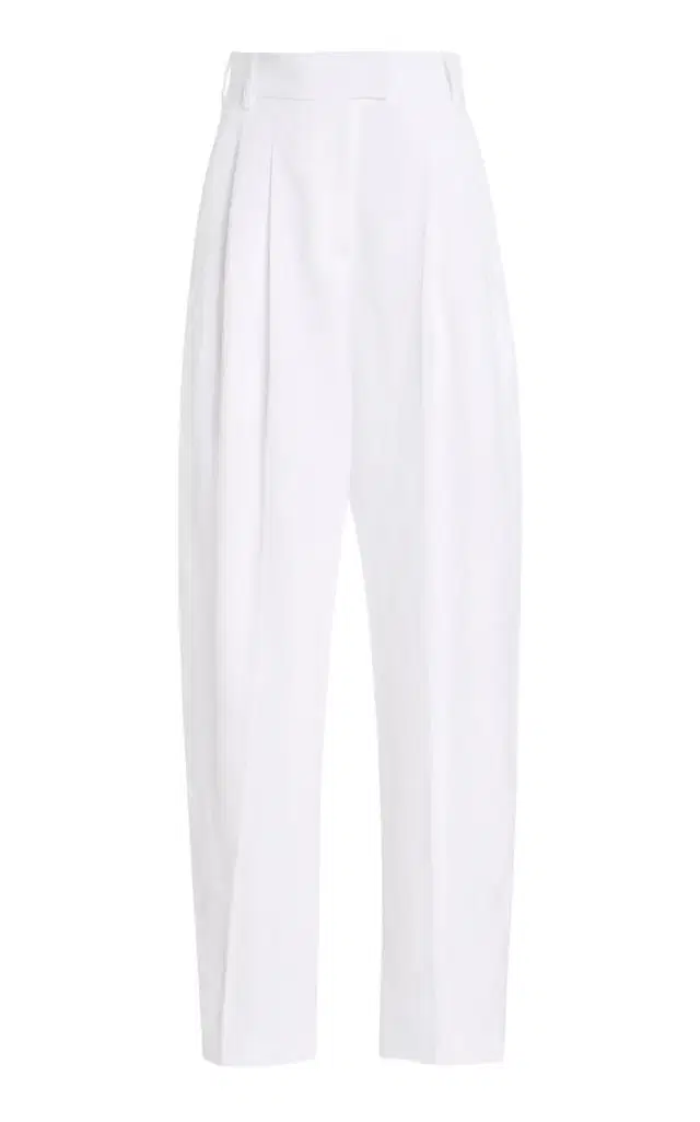 Pleated Sand washed-Linen Suiting Straight-Leg Pants - White