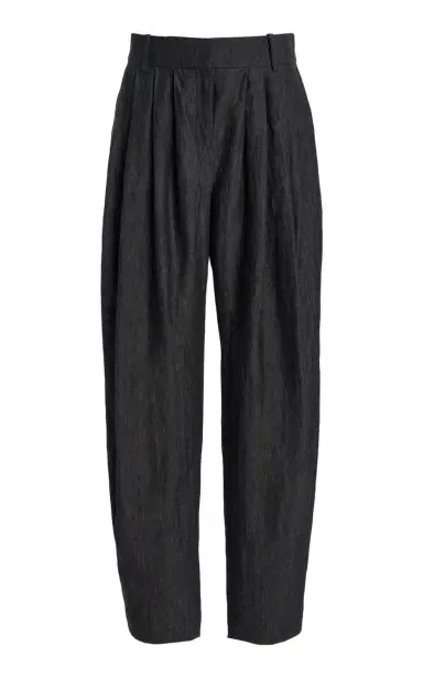 Michael Kors Collection Pleated Sharkskin Linen Barrel Pants - Grey | Thumbnail 1