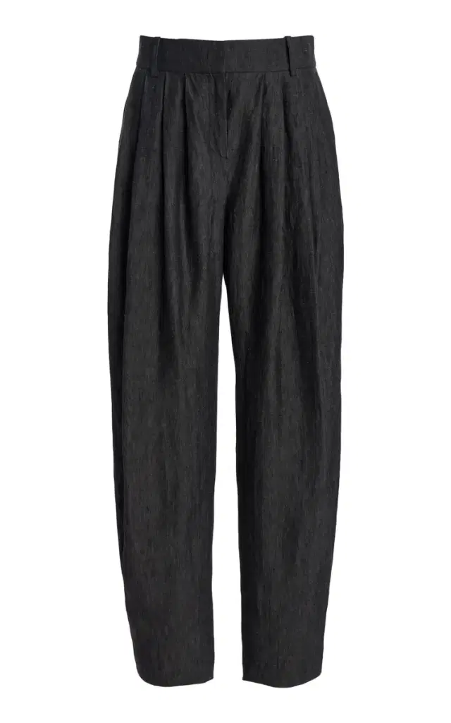 Pleated Sharkskin Linen Barrel Pants - Grey