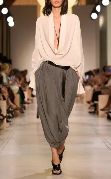 Michael Kors Collection Draped Stretch-Tissue Wool Crepe Culottes - Grey | Thumbnail 4