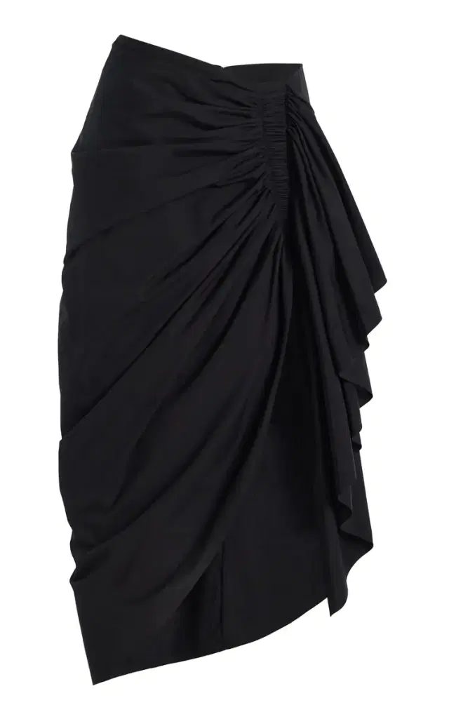 Michael Kors Collection Ruched Washed Cotton-Poplin Pareo Midi Skirt