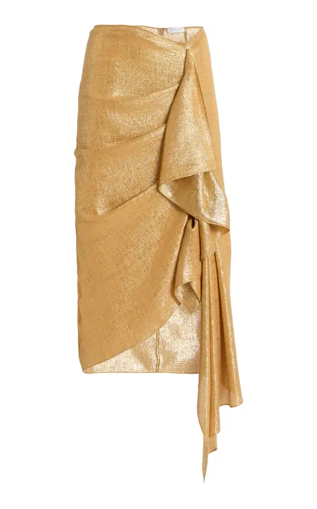 Michael Kors Collection Asymmetric Georgette Lamé Midi Skirt