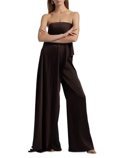 Halston Women's Sonia Crepe Strapless Jumpsuit - Chocolat | Thumbnail 2