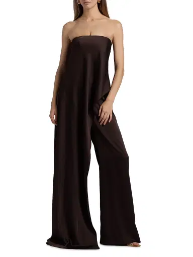 Halston Women's Sonia Crepe Strapless Jumpsuit - Chocolat | Thumbnail 3