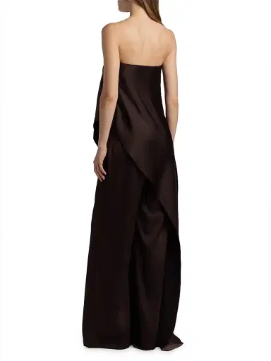 Halston Women's Sonia Crepe Strapless Jumpsuit - Chocolat | Thumbnail 5