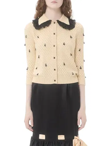 Valentino Garavani Women's Embroidered Cotton Cardigan - Birch Black - Size Medium | Thumbnail 2