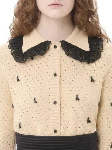 Valentino Garavani Women's Embroidered Cotton Cardigan - Birch Black - Size Medium | Thumbnail 5