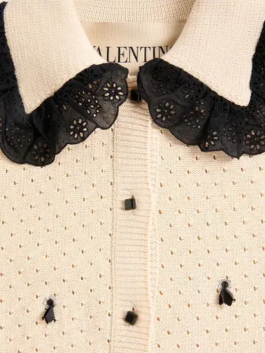 Valentino Garavani Women's Embroidered Cotton Cardigan - Birch Black - Size Medium | Thumbnail 6
