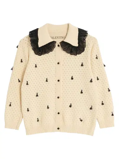 Valentino Garavani Women's Embroidered Cotton Cardigan - Birch Black - Size Medium | Thumbnail 1