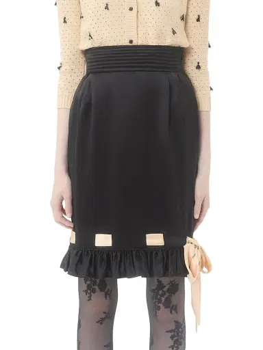 Valentino Garavani Women's Double Satin Midi Skirt - Black Multi - Size 2 | Thumbnail 2