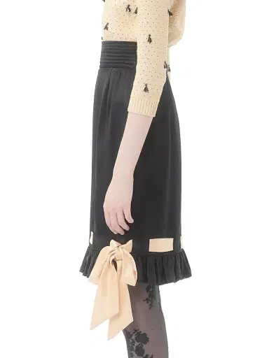 Valentino Garavani Women's Double Satin Midi Skirt - Black Multi - Size 2 | Thumbnail 3