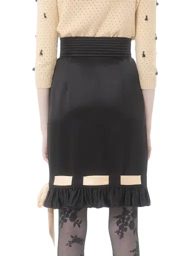 Valentino Garavani Women's Double Satin Midi Skirt - Black Multi - Size 2 | Thumbnail 4
