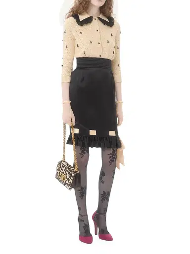 Valentino Garavani Women's Double Satin Midi Skirt - Black Multi - Size 2 | Thumbnail 6