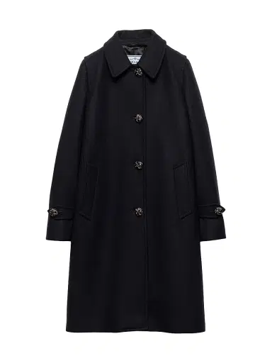 Prada Women's Single-Breasted Double Loden Coat - Blue | Thumbnail 1 Prada Women's Single-Breasted Double Loden Coat - Blue | Thumbnail 1