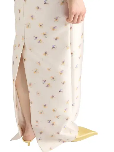 Prada Women's Long Floral Print Silk and Wool Dress - Yellow | Thumbnail 4 Prada Women's Long Floral Print Silk and Wool Dress - Yellow | Thumbnail 4