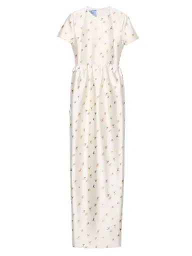 Prada Women's Long Floral Print Silk and Wool Dress - Yellow | Thumbnail 1 Prada Women's Long Floral Print Silk and Wool Dress - Yellow | Thumbnail 1