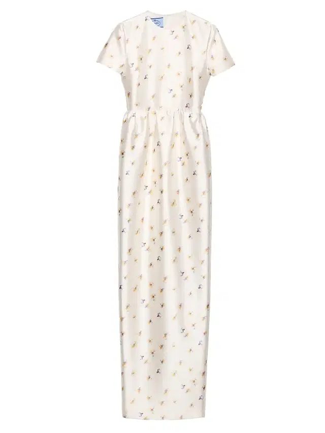 Women's Long Floral Print Silk and Wool Dress - Yellow