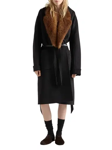 Prada Women's Single-Breasted Double Cashwool Coat - Black - Size 4 | Thumbnail 2
