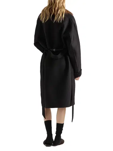 Prada Women's Single-Breasted Double Cashwool Coat - Black - Size 4 | Thumbnail 3