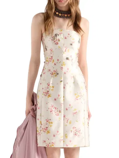 Prada Women's Floral Print Silk and Wool Dress - Pink | Thumbnail 2