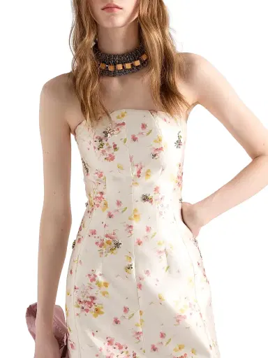 Prada Women's Floral Print Silk and Wool Dress - Pink | Thumbnail 3