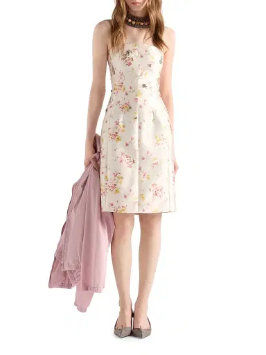 Prada Women's Floral Print Silk and Wool Dress - Pink | Thumbnail 6
