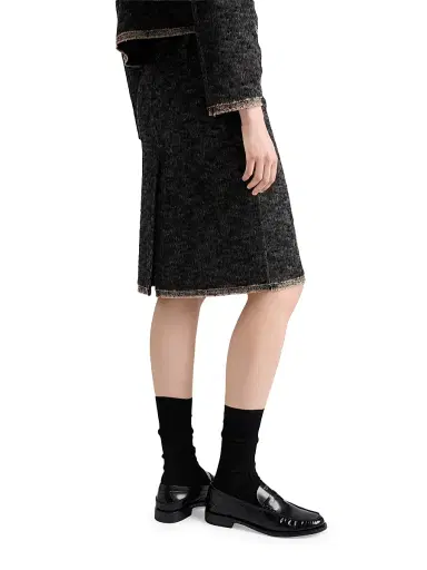 Prada Women's Double Tweed Midi-Skirt - Grey | Thumbnail 3
