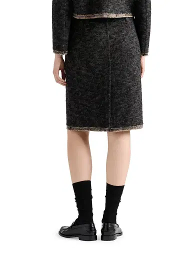 Prada Women's Double Tweed Midi-Skirt - Grey | Thumbnail 4
