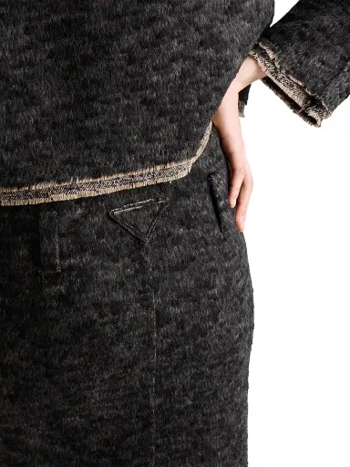Prada Women's Double Tweed Midi-Skirt - Grey | Thumbnail 5