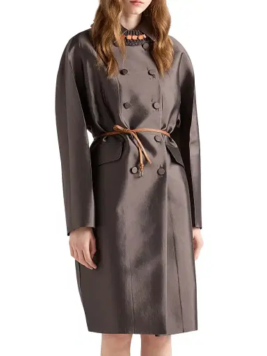 Prada Women's Double-Breasted Wool and Silk Coat - Grey | Thumbnail 2 Prada Women's Double-Breasted Wool and Silk Coat - Grey | Thumbnail 2