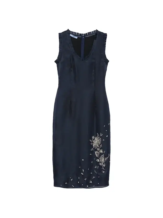 Women's Embroidered Silk Organza Dress - Blue