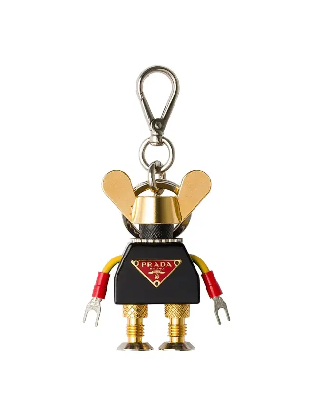 Prada Women's Plexiglas and Saffiano Leather Robot Keyring Charm - Black